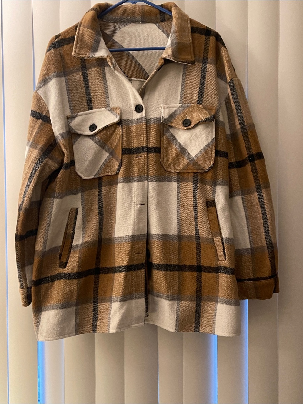 Plaid Shacket Jacket in Camel and Cream